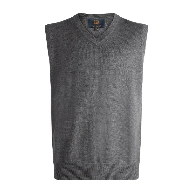 Men's Sweaters with Shawl CollarsExtra Fine 'Zegna Baruffa' Merino Wool V-Neck Sleeveless Sweater Vest in Charcoal by Viyella