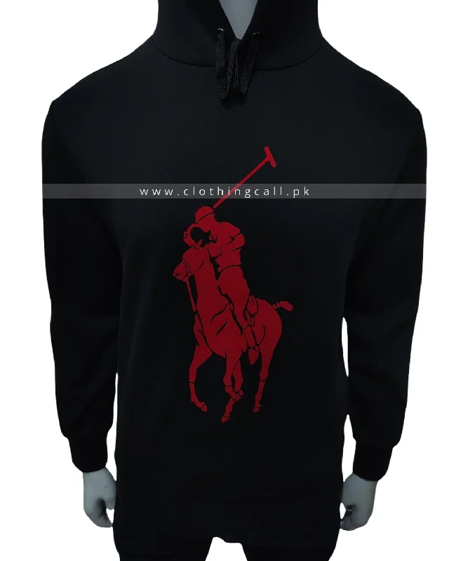Men's Sweaters with Roll-Neck DesignsRL Big Pony Black Hoodie