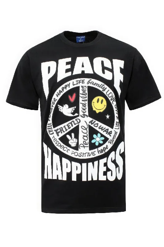 Striped Men's TopsPeace Happiness T-shirts
