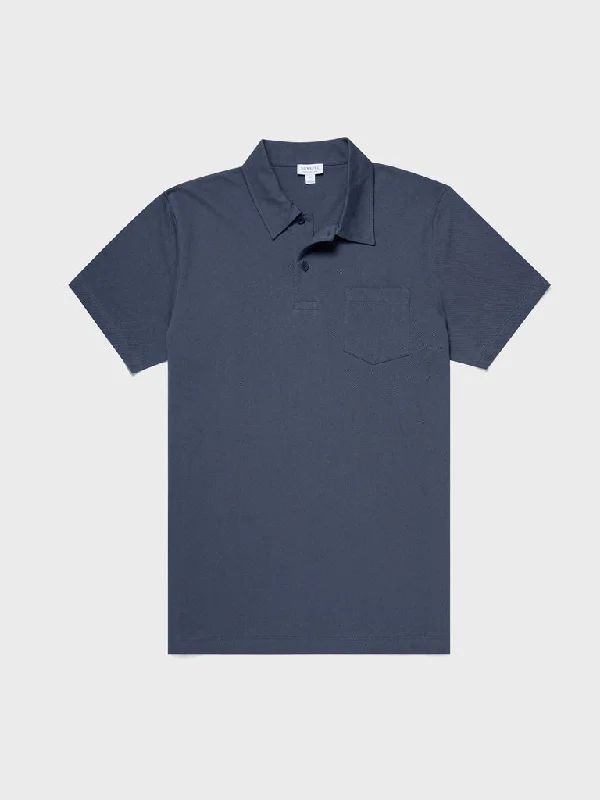 Men's Shirts with Drawstring WaistbandsSunspel Riviera Polo Shirt in Slate Blue