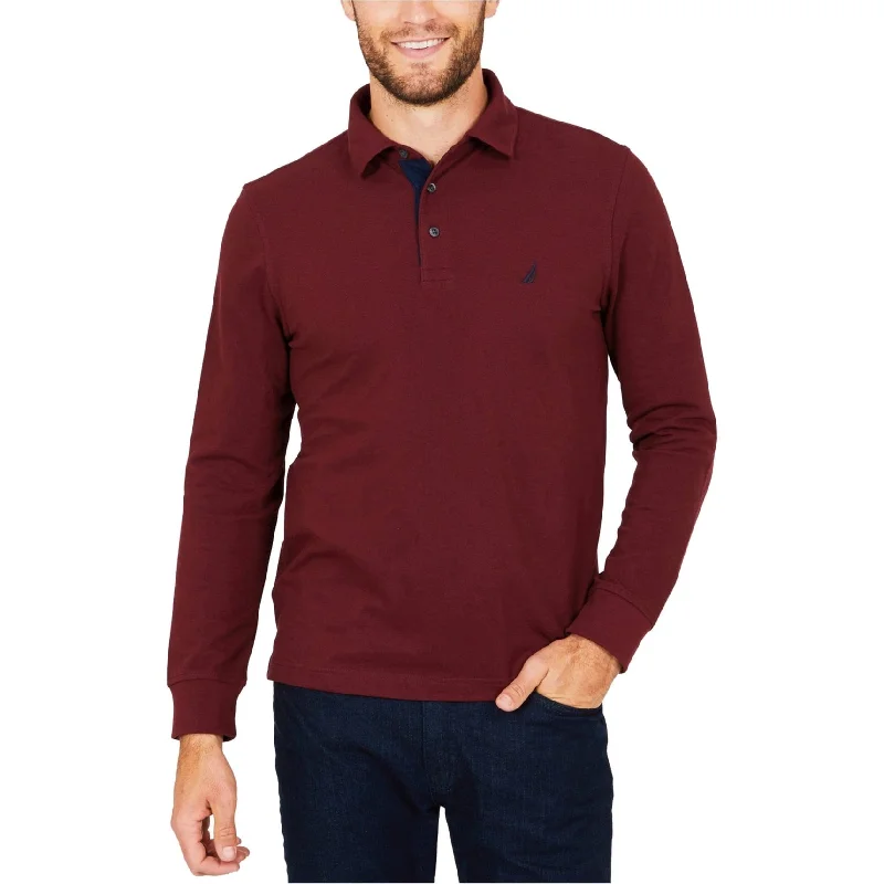Men's Shirts with Belt LoopsNautica Mens Riveria Rugby Polo Shirt, Red, X-Small