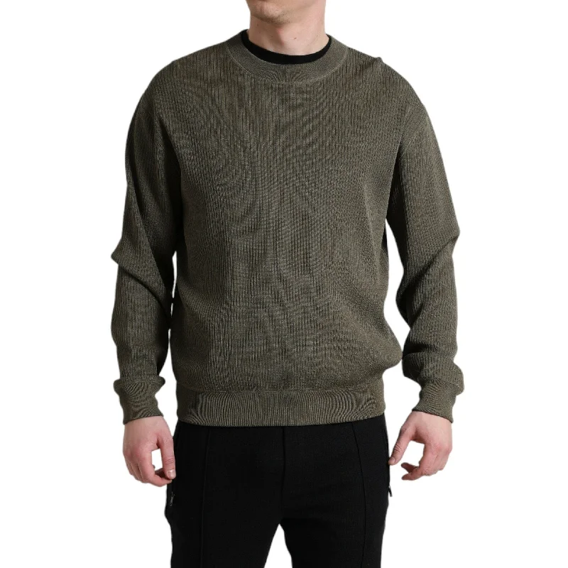 Fitted Men's Slim-Fit SweatersDolce & Gabbana Elegant Green Crew Neck Men's Sweater