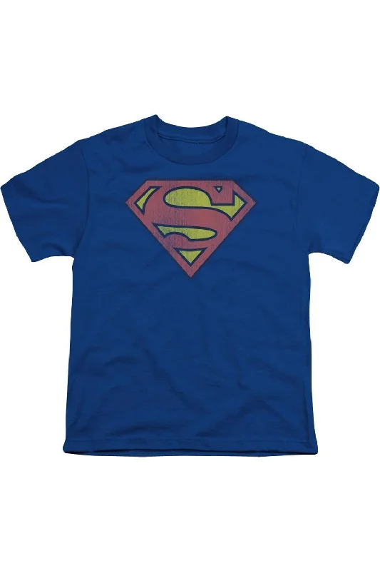 Men's Shirts with Tab CollarsDC Comics Retro Supes Logo Distressed Short Sleeve Youth Tee / T-Shirt Men's Shirts with Tab CollarsDC Comics Retro Supes Logo Distressed Short Sleeve Youth Tee / T-Shirt