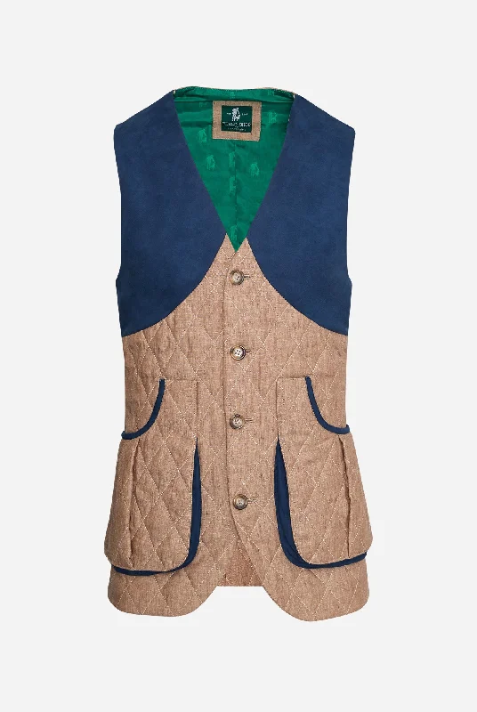 Comfortable Men's ParkasGordon Field Vest in Tan Quilted Linen