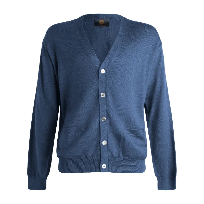 Men's Sweaters with Asymmetrical HemlinesExtra Fine 'Zegna Baruffa' Merino Wool Button Front Cardigan Sweater in Indigo by Viyella