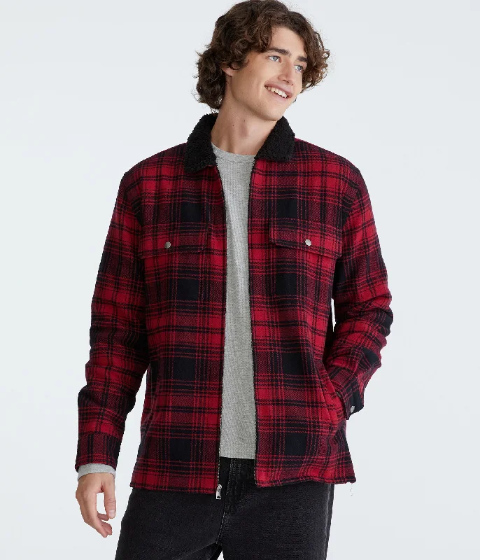 Men's Long-Sleeve Shirts for Year-Round WearAeropostale Plaid Sherpa-Lined Full-Zip Flannel Shacket Men's Long-Sleeve Shirts for Year-Round WearAeropostale Plaid Sherpa-Lined Full-Zip Flannel Shacket