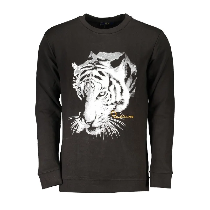 Men's Sweaters with Ribbed HemsCavalli Class Black Cotton Men's Sweater