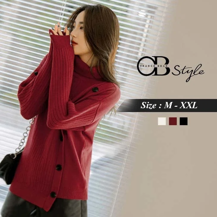Men's Sweaters for Dressy EventsKNIT HIGH NECK BUTTON ASYMMETRICAL LONG SLEEVE FUR TOPS