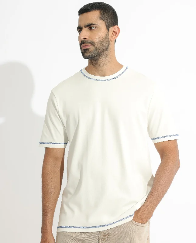 Men's Shirts with CollarsRare Rabbit Men's Sable Off-White Crew Neck Half Sleeves Drop Shoulder With Contrast Overstitch Boxy Fit Solid T-Shirt Men's Shirts with CollarsRare Rabbit Men's Sable Off-White Crew Neck Half Sleeves Drop Shoulder With Contrast Overstitch Boxy Fit Solid T-Shirt