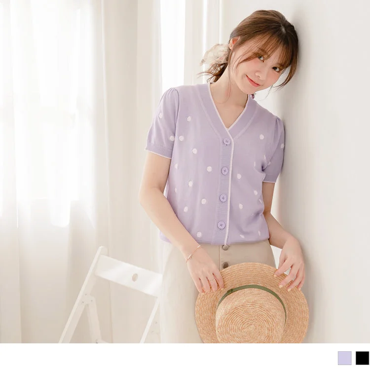 Striped Men's Sweaters2 WAY ! POLKA DOTS SHORT SLEEVE TOPS/CARDIGAN