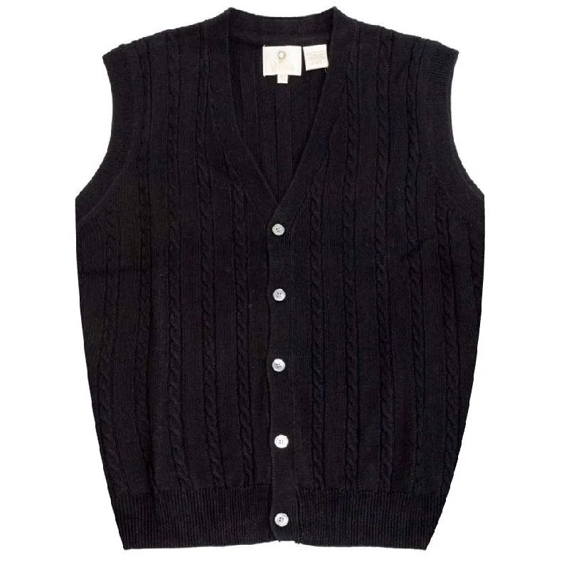 Athletic Men's Performance SweatersExtra Fine 'Zegna Baruffa' Merino Wool Button-Front Cable Knit Sleeveless Sweater Vest in Black by Viyella Athletic Men's Performance SweatersExtra Fine 'Zegna Baruffa' Merino Wool Button-Front Cable Knit Sleeveless Sweater Vest in Black by Viyella
