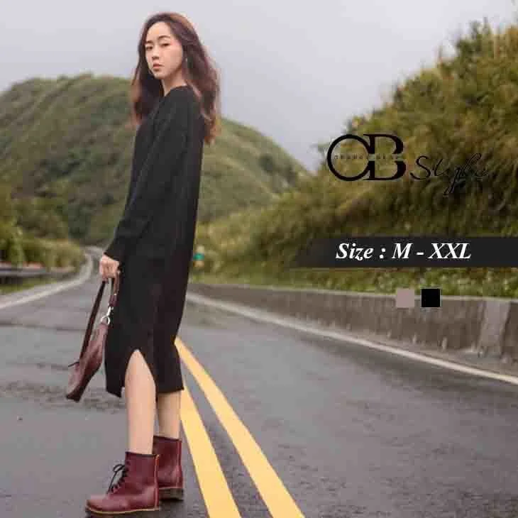 Men's Sweaters with Low-Neck DesignsORANGEBEAR KNITTED SLIT LONG DRESS