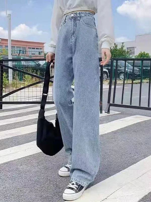 Affordable Designer Men's JeansKittenAlarm - Denim high waisted loose slim solid straight leg trousers