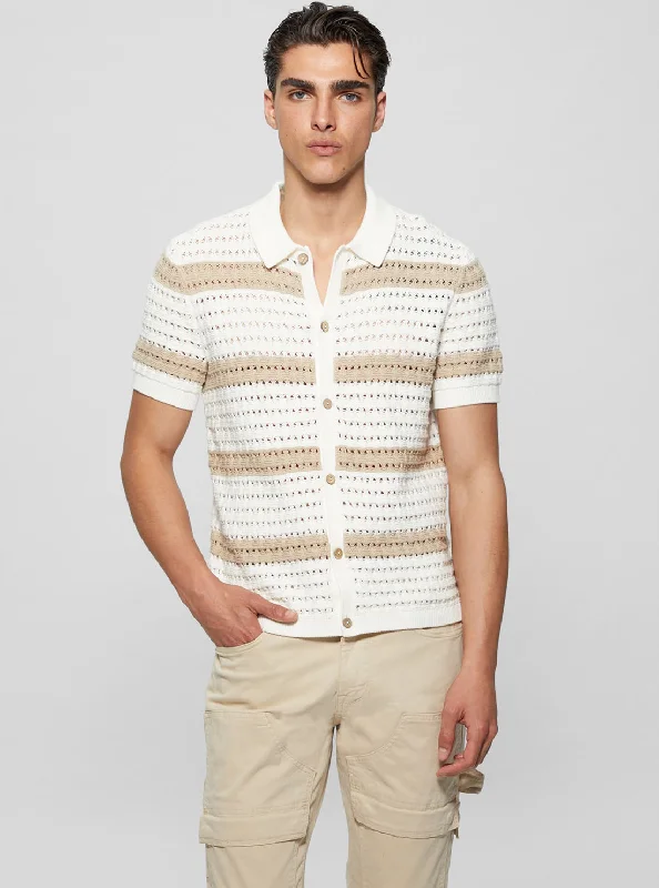 Men's Shirts with Spread CollarsEco White Crochet Joshua Polo Shirt