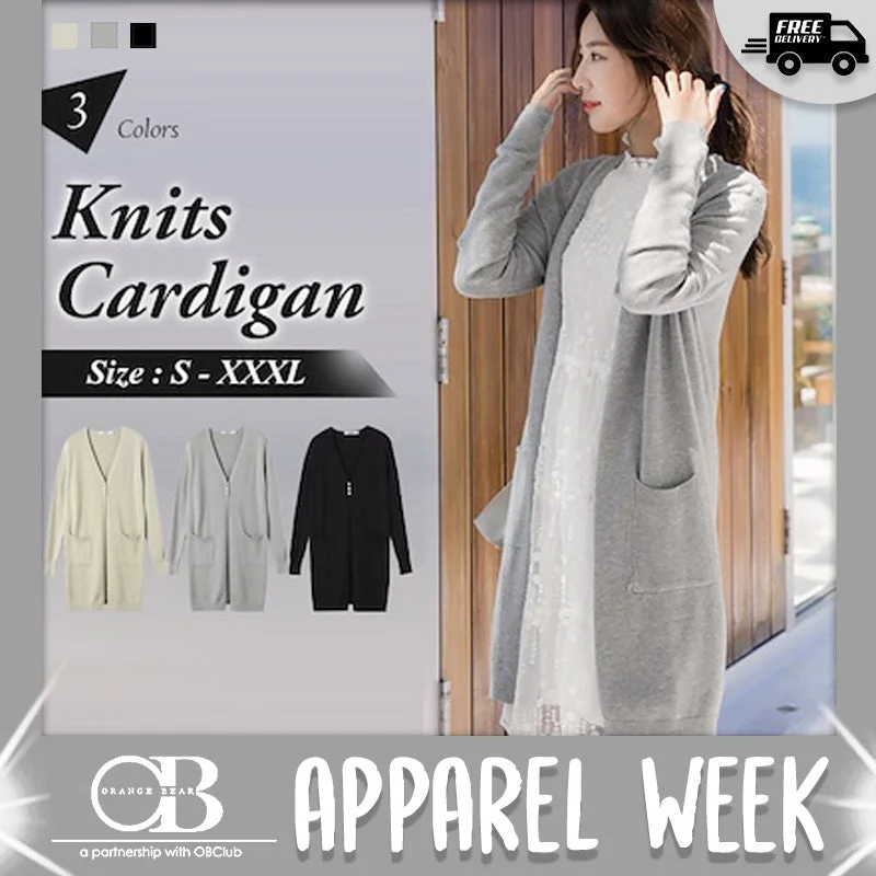 Men's Sweaters with Ribbed WaistbandsLONG SLEEVE LONG-LINE KNITS CARDIGAN