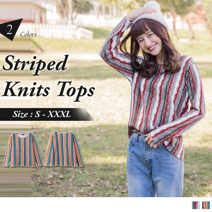 Men's Sweaters in Earthy TonesORANGEBEAR LONG SLEEVE STRIPED KNITS TOPS