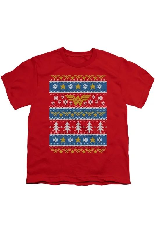 Men's Shirts with Chest PocketsDC Comics Wonder Woman Wonder Woman Christmas Sweater Short Sleeve Youth Tee / T-Shirt Men's Shirts with Chest PocketsDC Comics Wonder Woman Wonder Woman Christmas Sweater Short Sleeve Youth Tee / T-Shirt