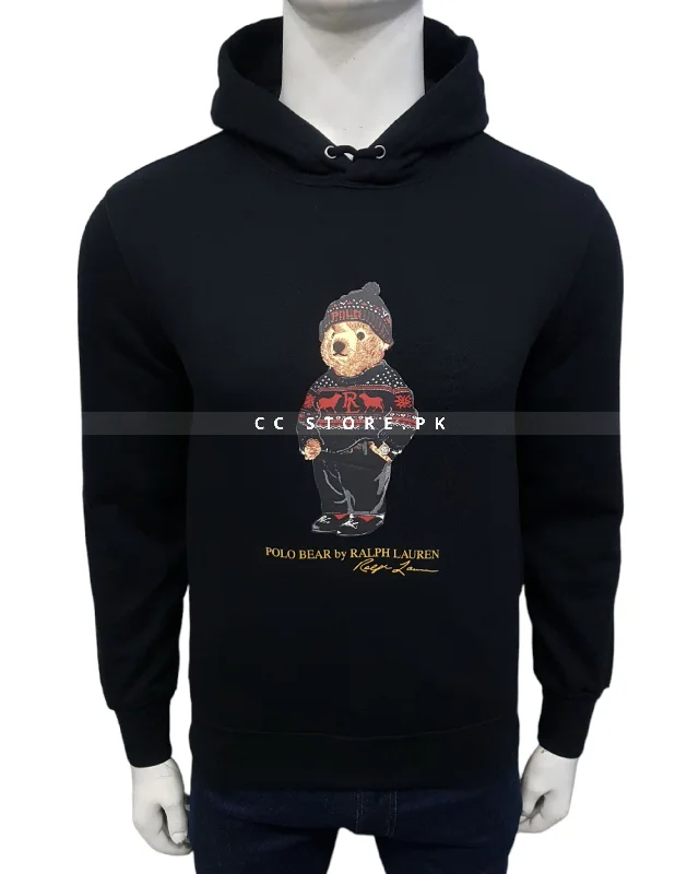 Essential Men's V-Neck SweatersRL Bear Fleece Black Hoodie