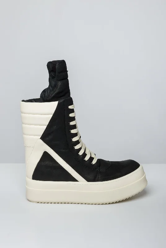 Men's Coats for Mild WeatherRick Owens Mega Geobaskets in Black and Milk