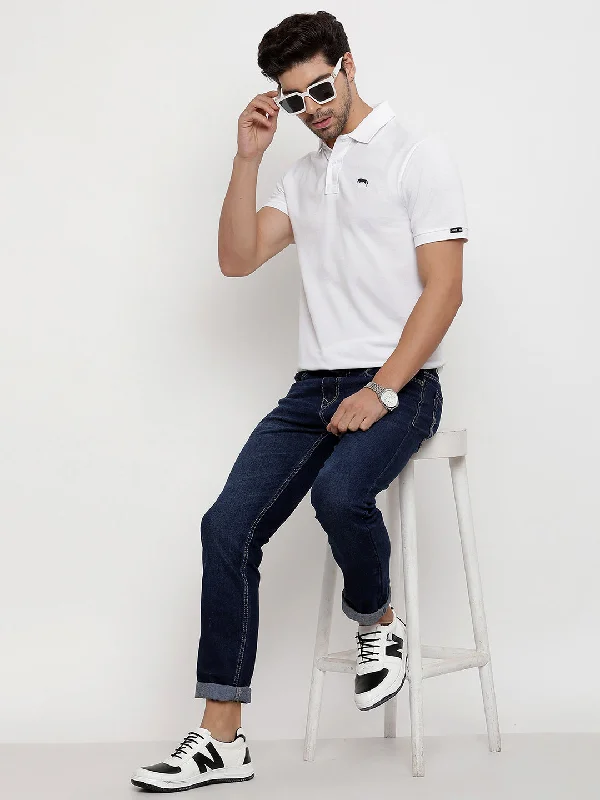 Men's Shirts for CampingJUMP USA Men Solid Polo Collar Pure Cotton T-shirt