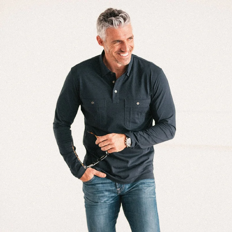 Men's Shirts with Velcro ClosuresFixer Polo Shirt –  Dark Navy Cotton Jersey