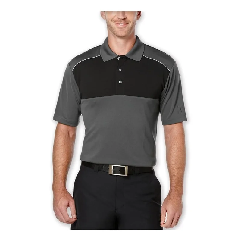 Men's Shirts with Button-Down PocketsPGA Tour Mens Colorblock Golf Rugby Polo Shirt, Grey, Small