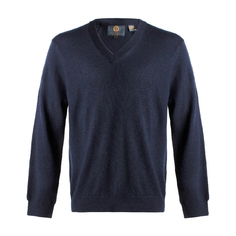 Casual Men's Pullover SweatersExtra Fine 'Zegna Baruffa' Merino Wool V-Neck Sweater in Navy by Viyella
