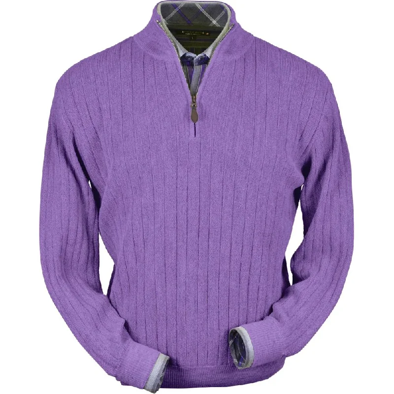 Men's Sweaters with Elastic CuffsBaby Alpaca 'Links Stitch' Half-Zip Mock Neck Sweater in Lilac Heather by Peru Unlimited Men's Sweaters with Elastic CuffsBaby Alpaca 'Links Stitch' Half-Zip Mock Neck Sweater in Lilac Heather by Peru Unlimited