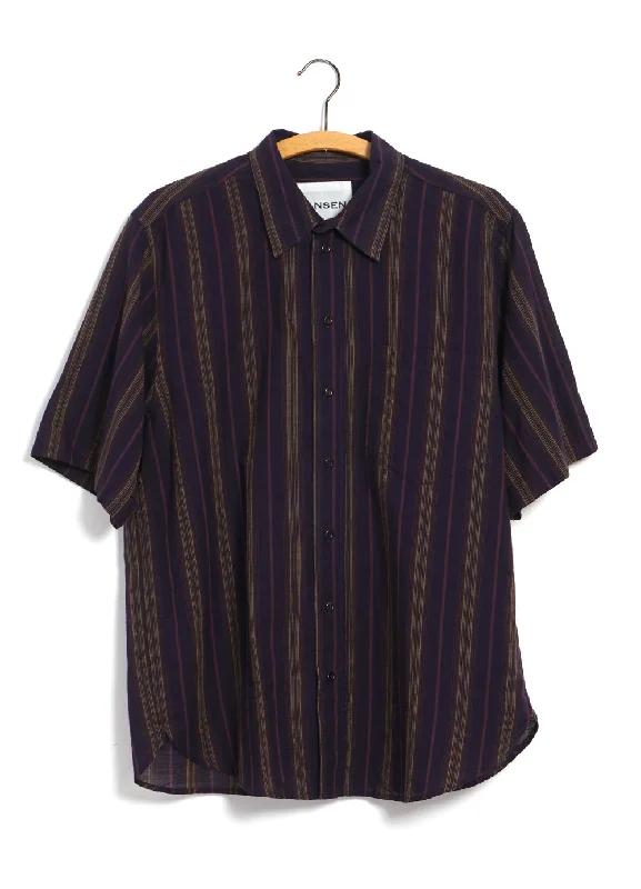 Men's Easy-Care Shirts for Busy LifestylesREIDAR | Loose Fit Short Sleeve Shirt | Purple Stripes