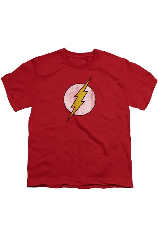 Men's Shirts with Velcro ClosuresDC Comics Flash Flash Logo Distressed Short Sleeve Youth Tee / T-Shirt Men's Shirts with Velcro ClosuresDC Comics Flash Flash Logo Distressed Short Sleeve Youth Tee / T-Shirt