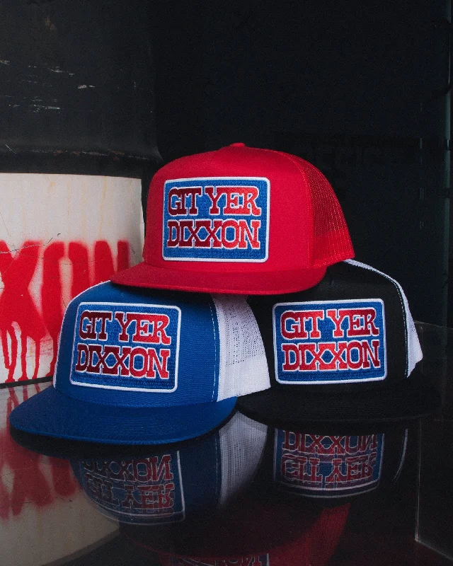 Casual Fedora Hats for MenGit Yer Dixxon Flat Bill Trucker Snapback - Red, White, & Blue
