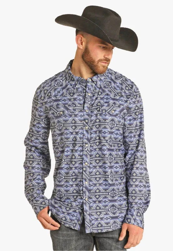 Layered Men's Henley ShirtsRock and Roll Mens Tek Western Aztec Long Sleeve Shirt