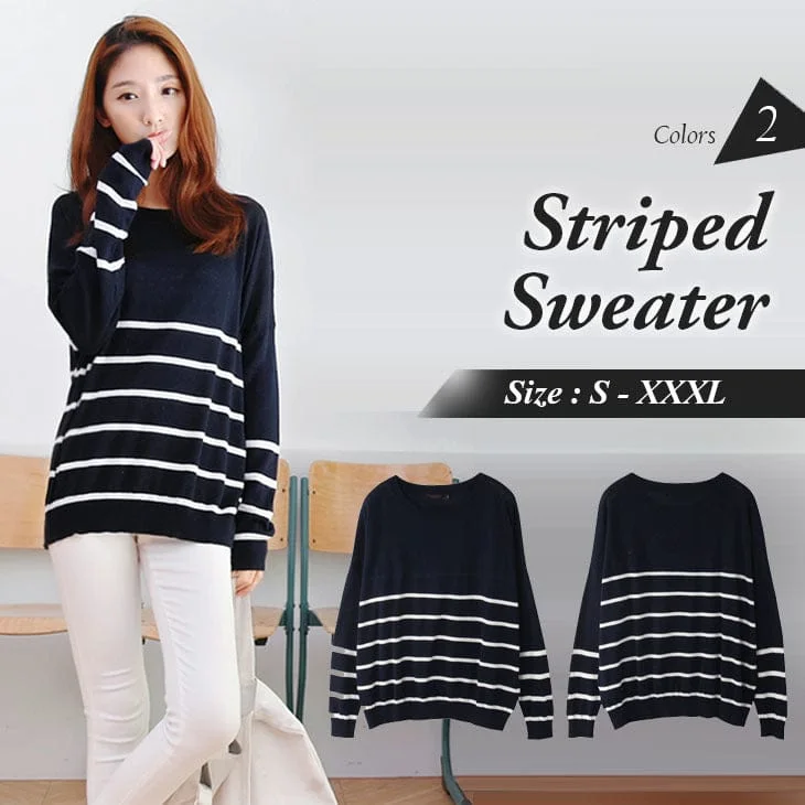 Men's Sweaters with Relaxed FitsSTRIPED KNIT SLOUCHY SWEATER TOPS