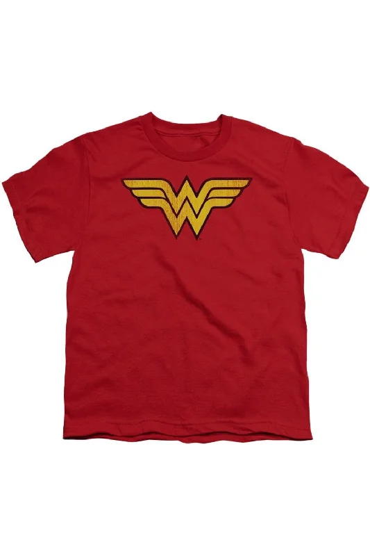 Men's Shirts with Checkered PatternsDC Comics Wonder Woman Logo Dist Short Sleeve Youth Tee / T-Shirt