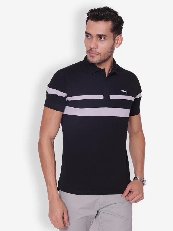 Men's Shirts with UV ProtectionJUMP USA Men Black & Grey Polo Collar Cotton T-shirt Men's Shirts with UV ProtectionJUMP USA Men Black & Grey Polo Collar Cotton T-shirt