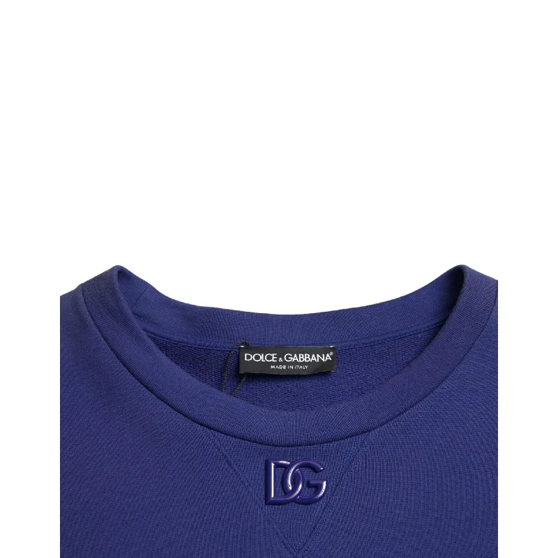 Men's Sweaters with Elastic CuffsDolce & Gabbana Royal Blue Cotton Crewneck Men's Sweater Men's Sweaters with Elastic CuffsDolce & Gabbana Royal Blue Cotton Crewneck Men's Sweater