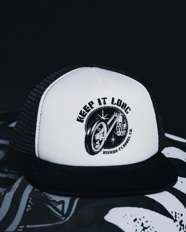 Affordable Baseball HatsKeep It Long Flat Bill Foam Trucker Snapback
