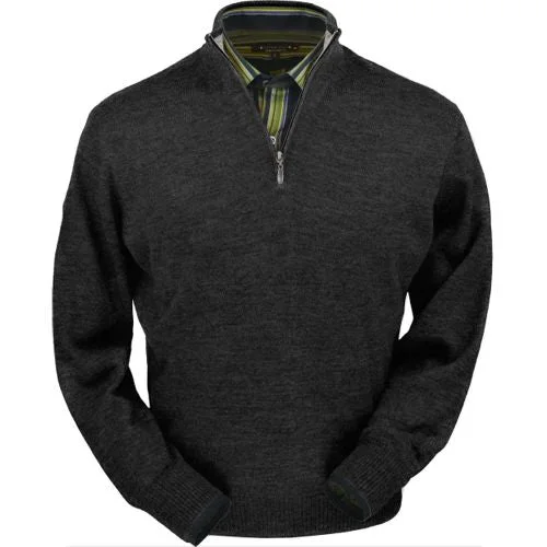 Men's Sweaters with Button-Up CollarsRoyal Alpaca Half-Zip Mock Neck Sweater in Charcoal Heather by Peru Unlimited Men's Sweaters with Button-Up CollarsRoyal Alpaca Half-Zip Mock Neck Sweater in Charcoal Heather by Peru Unlimited