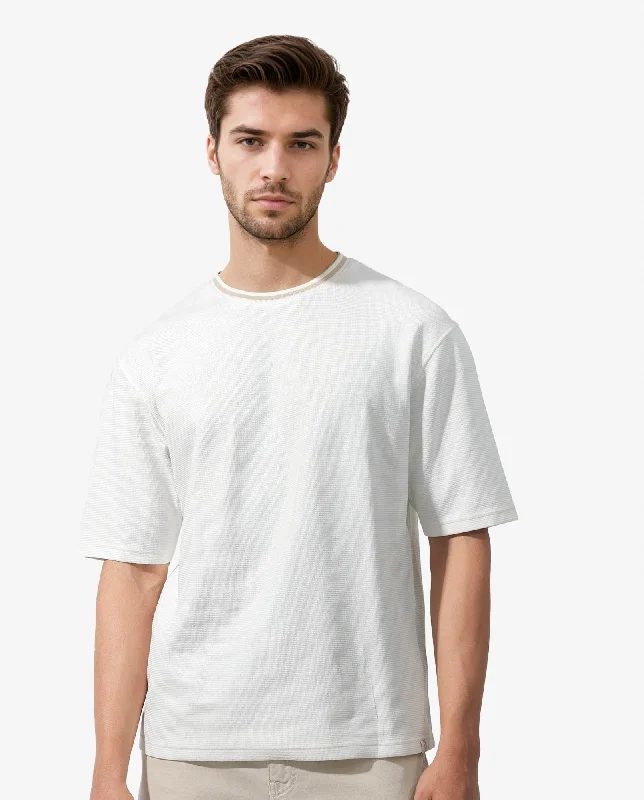 Men's Shirts with Embroidered DesignsRare Rabbit Men's Adiso Off White Cotton Fabric Half Sleeves Oversized Textured T-Shirt Men's Shirts with Embroidered DesignsRare Rabbit Men's Adiso Off White Cotton Fabric Half Sleeves Oversized Textured T-Shirt