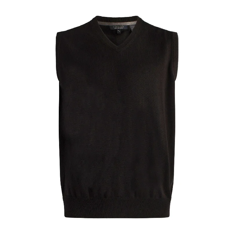 Comfortable Men's Cotton SweatersCotton and Silk Blend V-Neck Sweater Vest in Black by Viyella Comfortable Men's Cotton SweatersCotton and Silk Blend V-Neck Sweater Vest in Black by Viyella