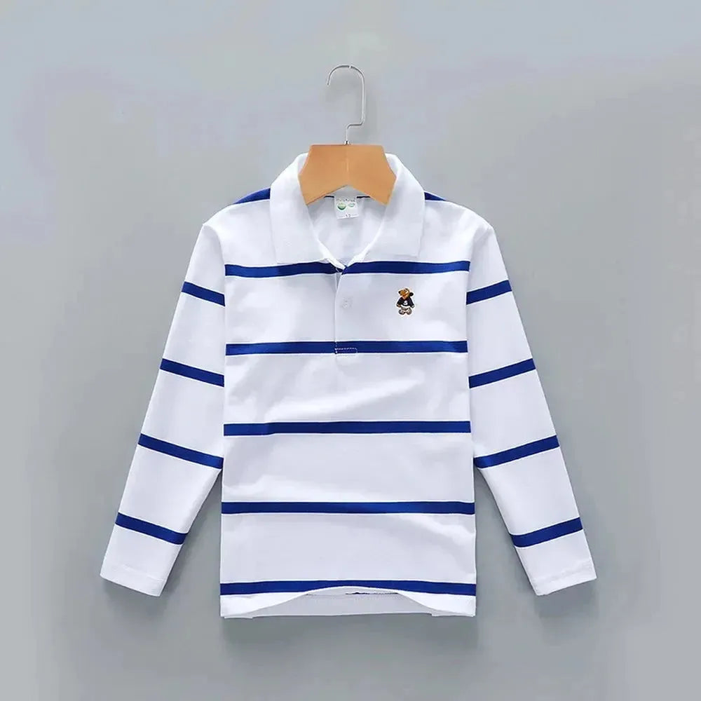 Men's Shirts with Single-Breasted DesignsStriped Polyester Polo Shirt for Kids
