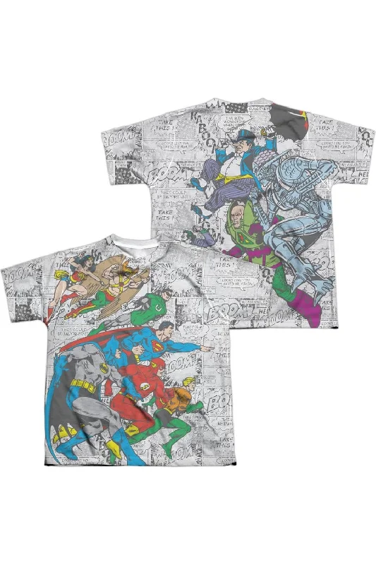 Men's Shirts with Adjustable CuffsDC Comics Face Off (Front/Back Print) Short Sleeve Youth Poly Crew Tee / T-Shirt Men's Shirts with Adjustable CuffsDC Comics Face Off (Front/Back Print) Short Sleeve Youth Poly Crew Tee / T-Shirt