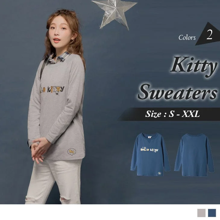 Men's Sweaters with Straight-Cut ShapesLONG SLEEVE KITTY PRINTED SWEATERS
