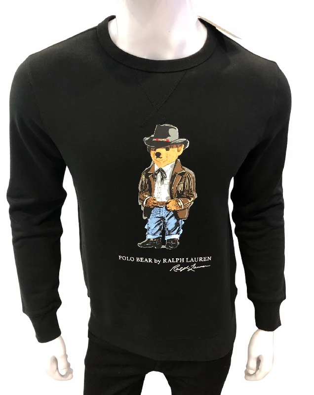Men's Sweaters with Pockets and ZippersRL Black Polo Bear Fleece Sweatshirt