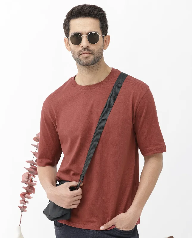 Men's Shirts with Drawstring WaistbandsRare Rabbit Men's Gallos Rust Short Sleeve Oversized Solid T-Shirt Men's Shirts with Drawstring WaistbandsRare Rabbit Men's Gallos Rust Short Sleeve Oversized Solid T-Shirt