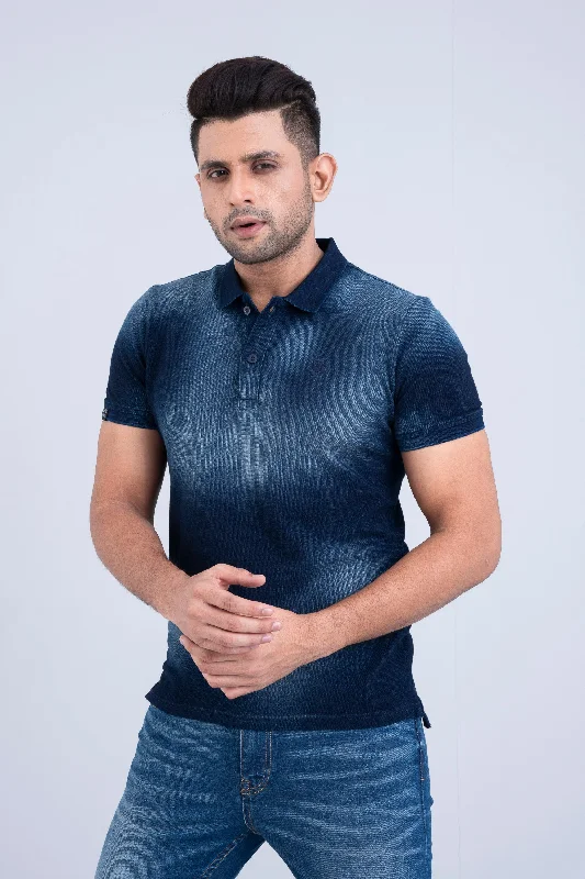 Men's Shirts with Drawstring WaistbandsRegular Fit Washed Indigo Polo Shirt