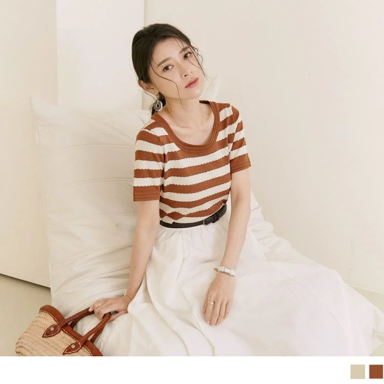 Men's Sweaters for Everyday WearSTRIPED KNIT ROUND NECK SHORT SLEEVE TOPS