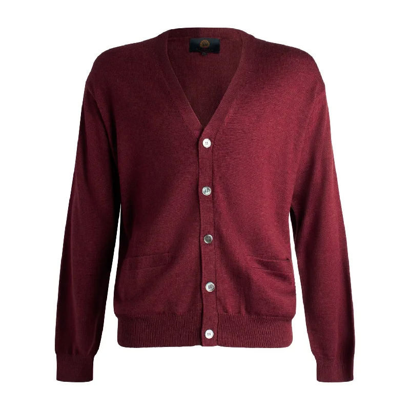 Men's Sweaters for LayeringExtra Fine 'Zegna Baruffa' Merino Wool Button Front Cardigan Sweater in Port by Viyella