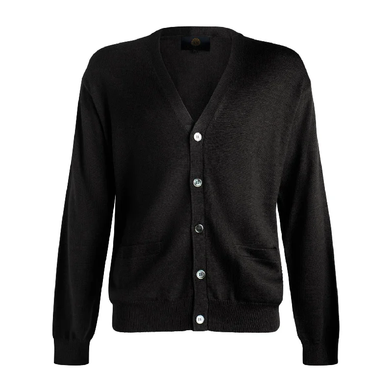 Men's Sweaters with Appliqué DetailsExtra Fine 'Zegna Baruffa' Merino Wool Button Front Cardigan Sweater in Black by Viyella