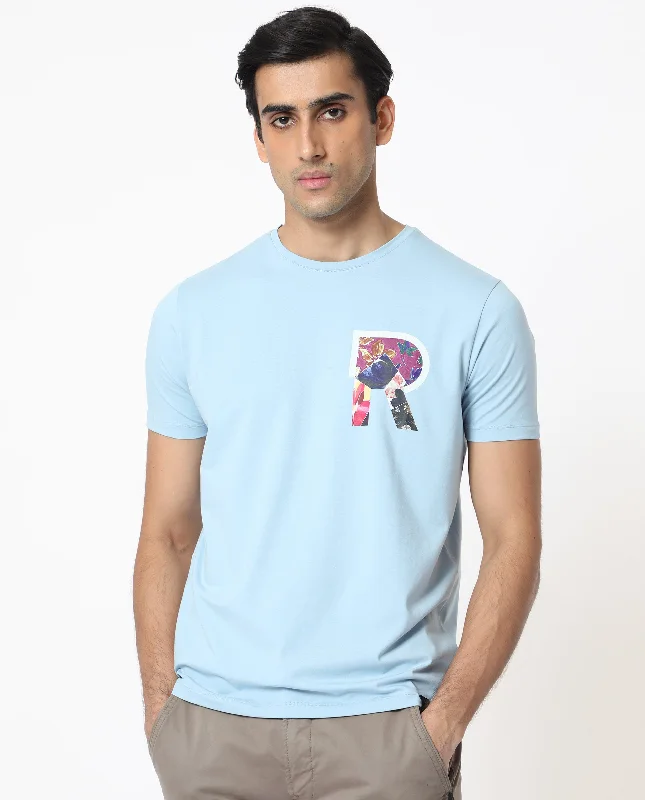 Men's Shirts with Contrast StitchingRare Rabbit Men's Grafton Light Blue Crew Neck Floral Digital Print Branding on Chest Half Sleeves Regular Fit T-Shirt Men's Shirts with Contrast StitchingRare Rabbit Men's Grafton Light Blue Crew Neck Floral Digital Print Branding on Chest Half Sleeves Regular Fit T-Shirt